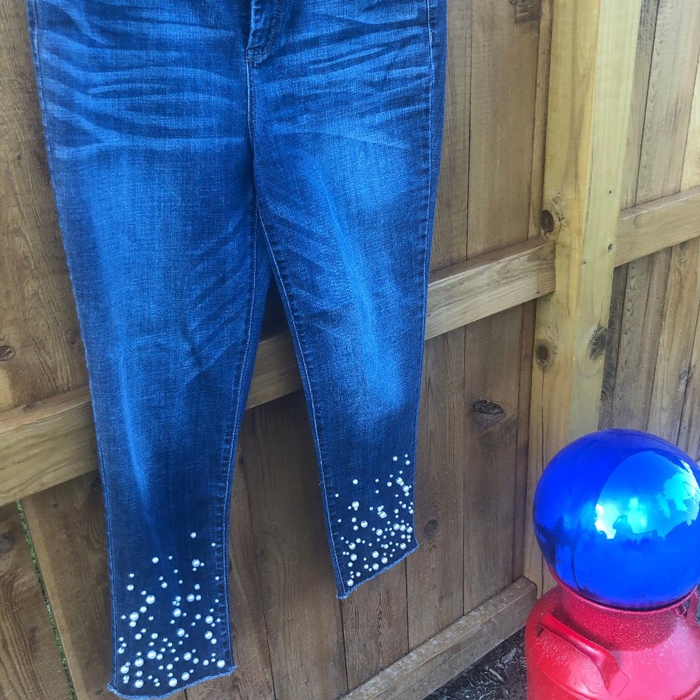 Chico's Girlfriend Ankle Jeans with Pearl Decor